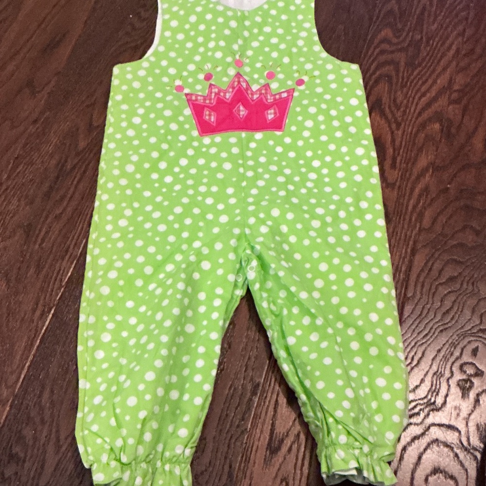 Green Polka Dot Kids Bodysuit with Pink Crown